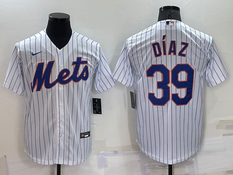 Men New York Mets #39 Diaz White Strip Game 2022 Nike MLB Jersey